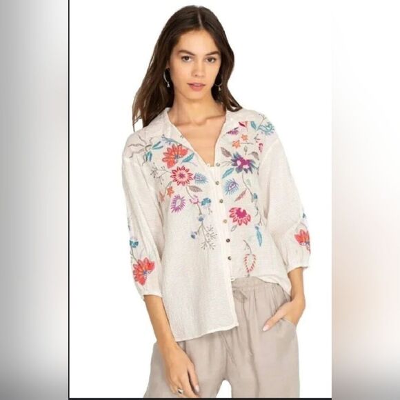 Johnny Was Workshop Phoebe Button Front Easy Blouse Size S - Picture 1 of 12